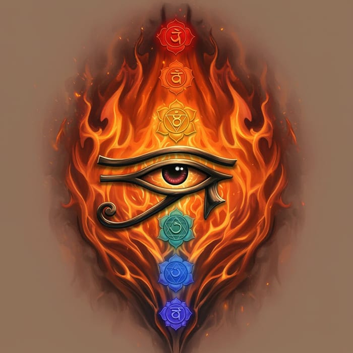 Spiritual Fire Tattoo: Chakra & Horus Eye Design