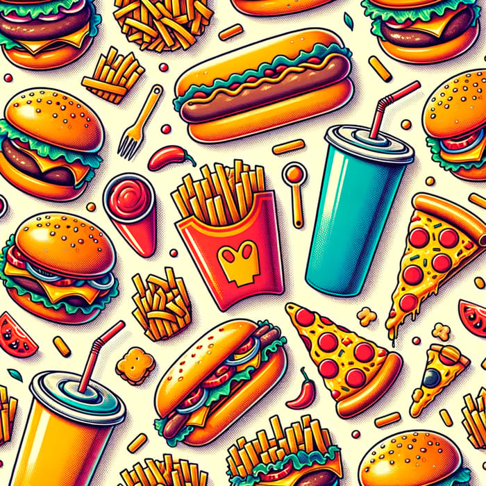 Vibrant Fast Food Wallpaper Design