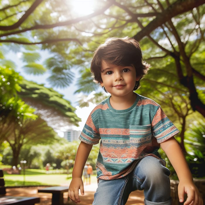 Six-Year-Old Mexican Boy Playing in a Park