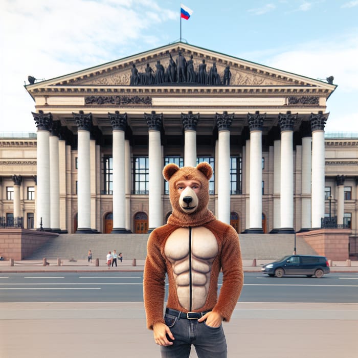 Young Man in Front of Vidhanasouda with Bear Body