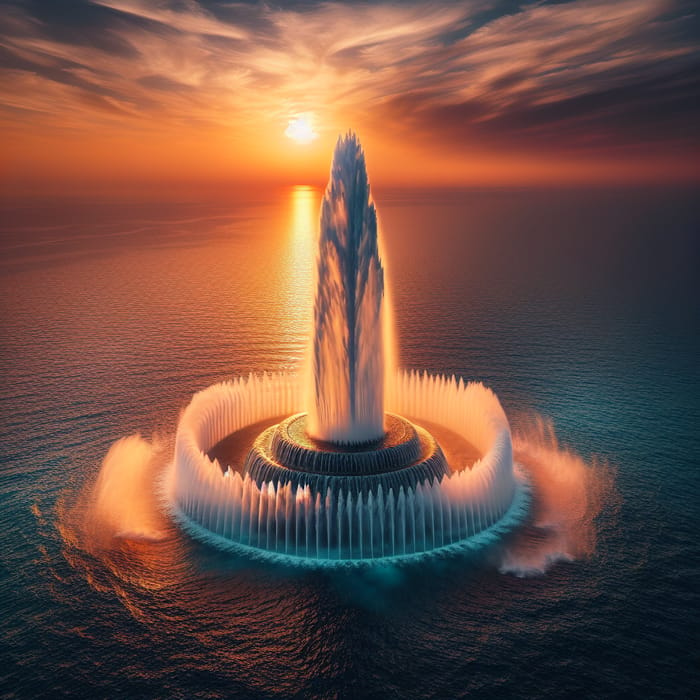 Majestic Sea Fountain at Sunset