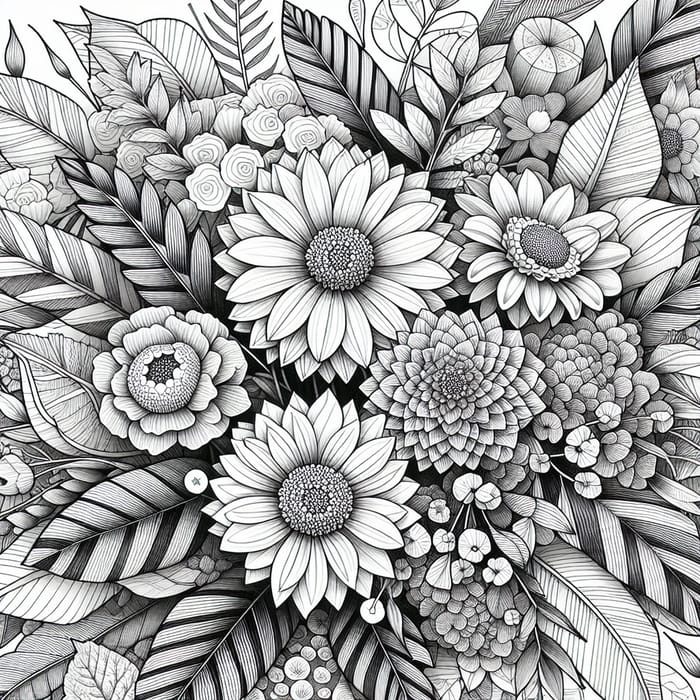 Intricate Flower Bouquet Coloring Page for Adults