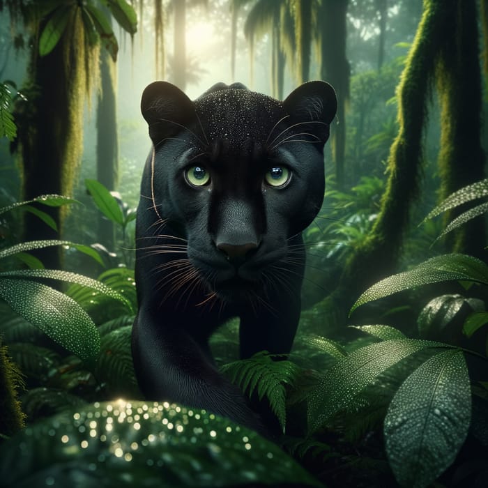 Majestic Black Panther in Tropical Rainforest - Wildlife Photography