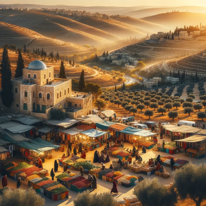 Palestine Landscape at Twilight with Olive Trees