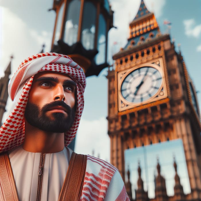 Man in Dhofar Traditional Attire near London Clock Tower