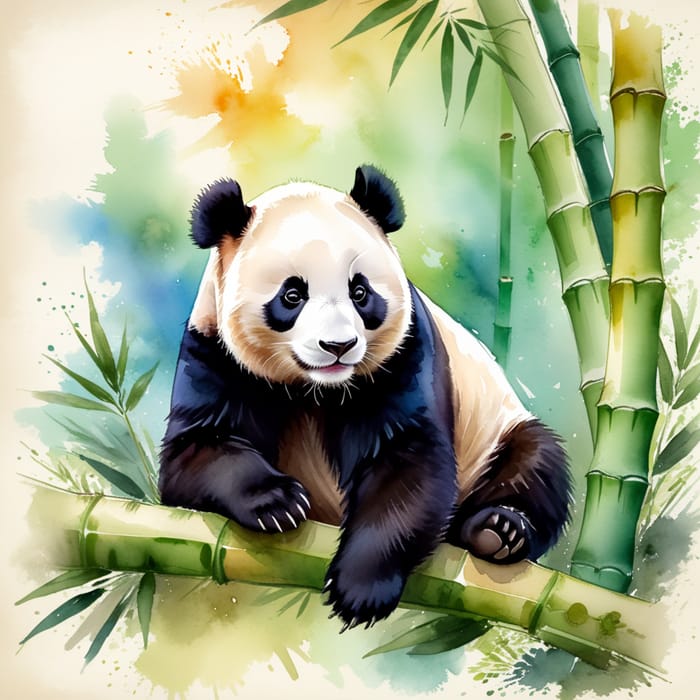 Serene Panda Resting in Watercolor Art