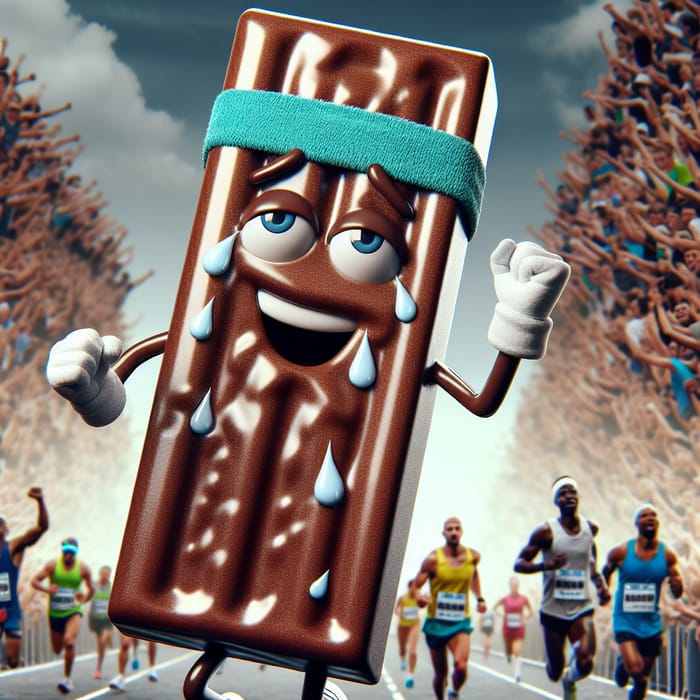 Cheerful Energy Bar Running a Marathon