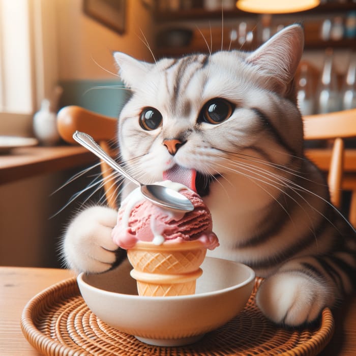 Cat Eating Ice Cream - Adorable Feline Indulgence