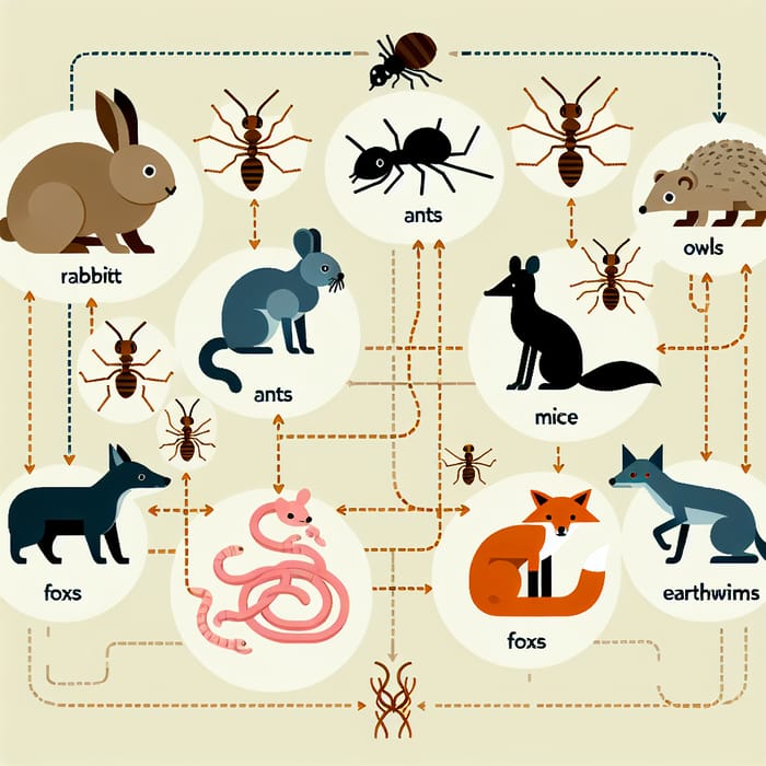 Trophic Relations: Rabbits, Ants, Owls, Mice, Foxes, Earthworms, Snakes