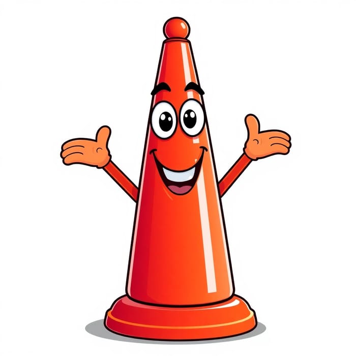 Friendly Cartoon Red Traffic Cone Mascot