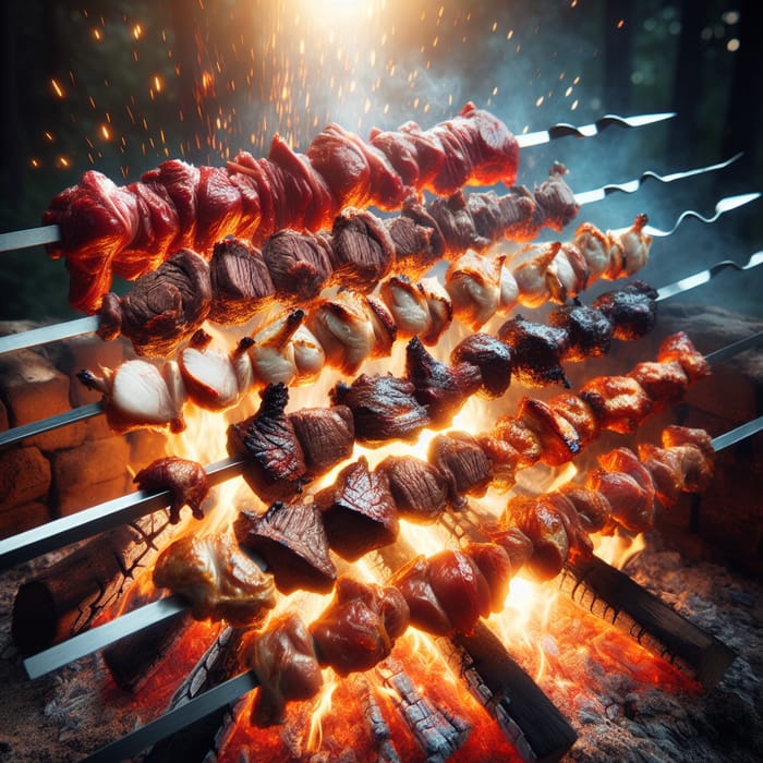 Delicious Meat Spit Roasting Over Campfire - BBQ Bliss