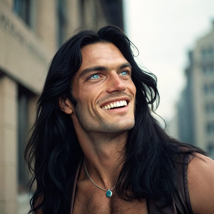 Tall Muscular Man with Blue Eyes and Black Hair