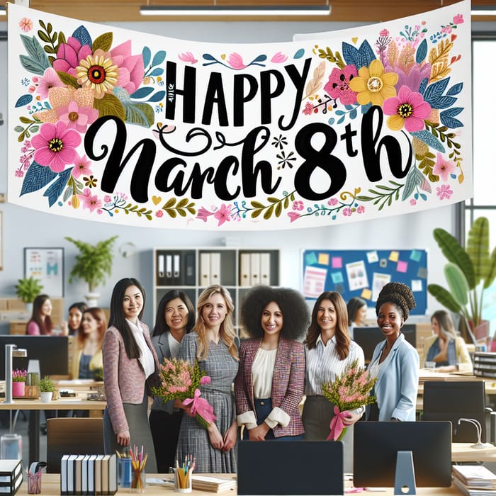 Diverse Female Team 8 March Banner for Company Celebrations