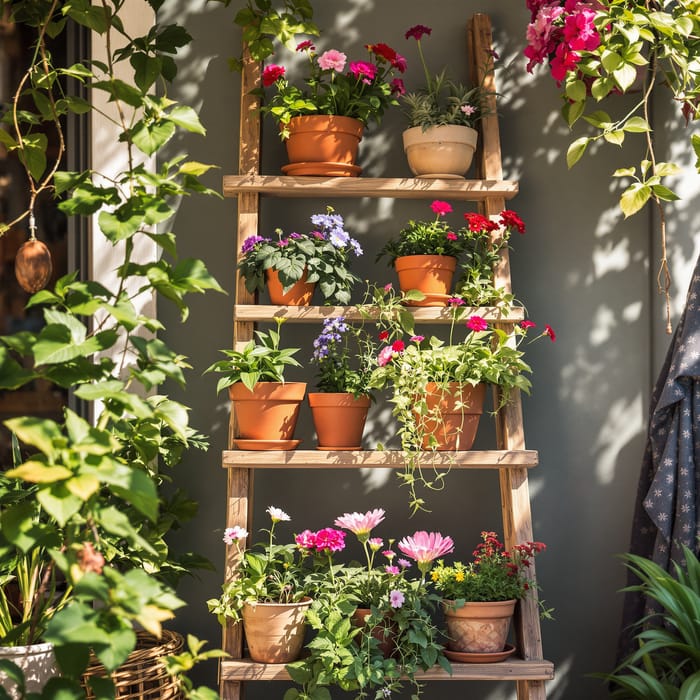 Charming Vertical Garden on a Wooden Ladder