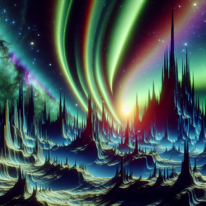 Alien Landscape with Northern Lights: A Dreamy View