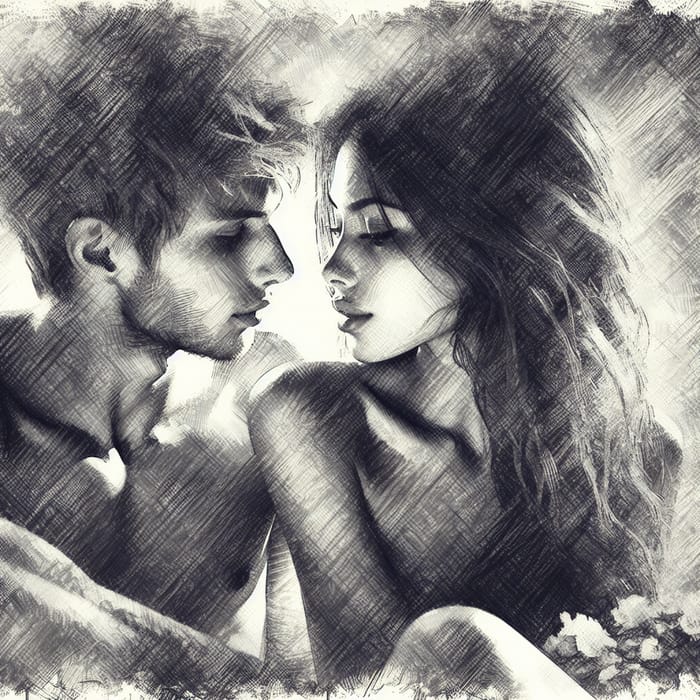 Intensely Gazing Couple Sketch Art