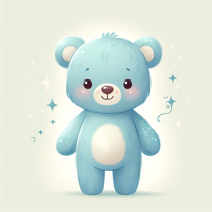 Adorable Light Blue Teddy Bear Smiling in Disney Style Illustration