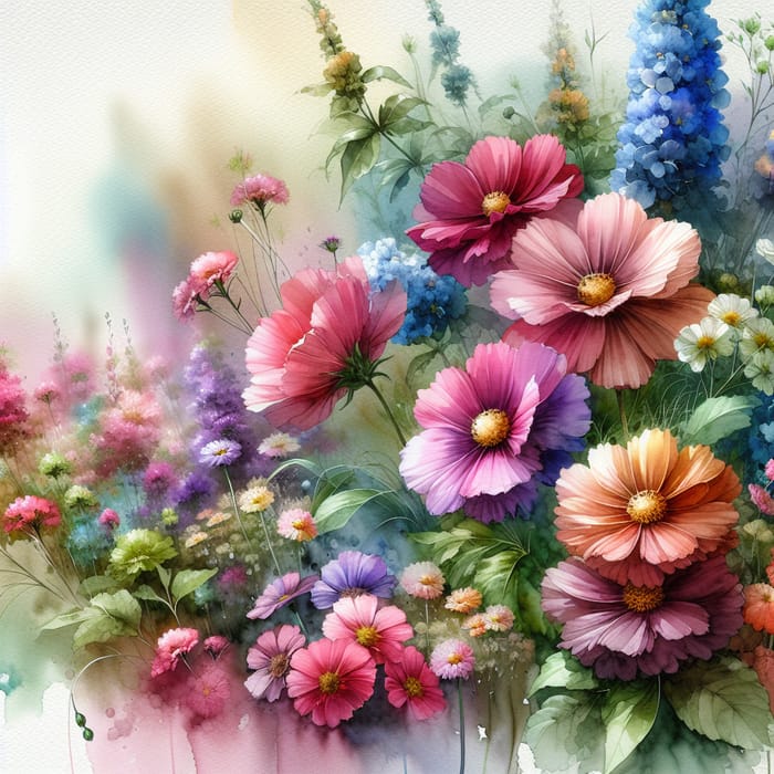 Vibrant Watercolor Flower Garden Art