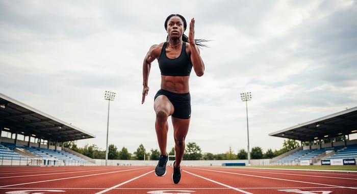 Dynamic Female Sprinter in Action - Athletic Photography Dynamic Female Sprinter in Action - Athletic Photography