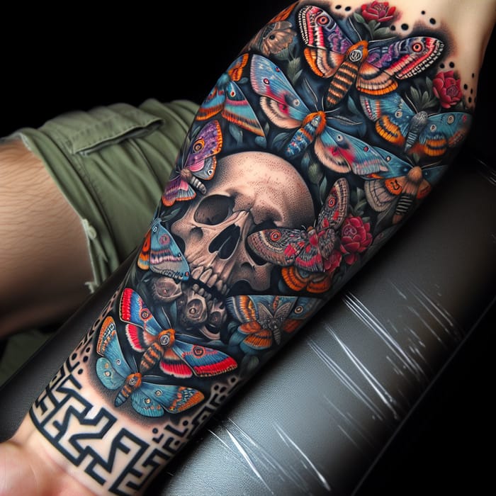 Stunning Forearm Tattoo with Moths and Skulls