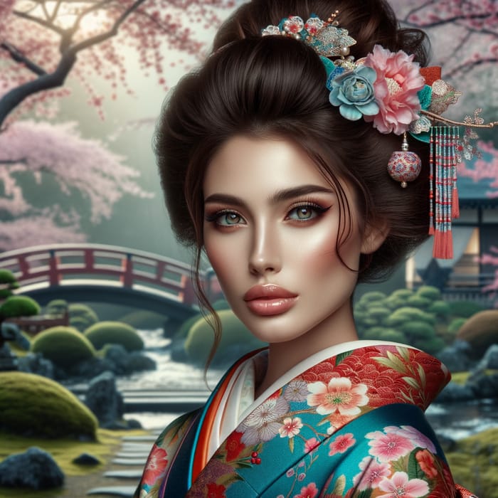 Beautiful Japanese Woman in Traditional Kimono - Serene Portrait