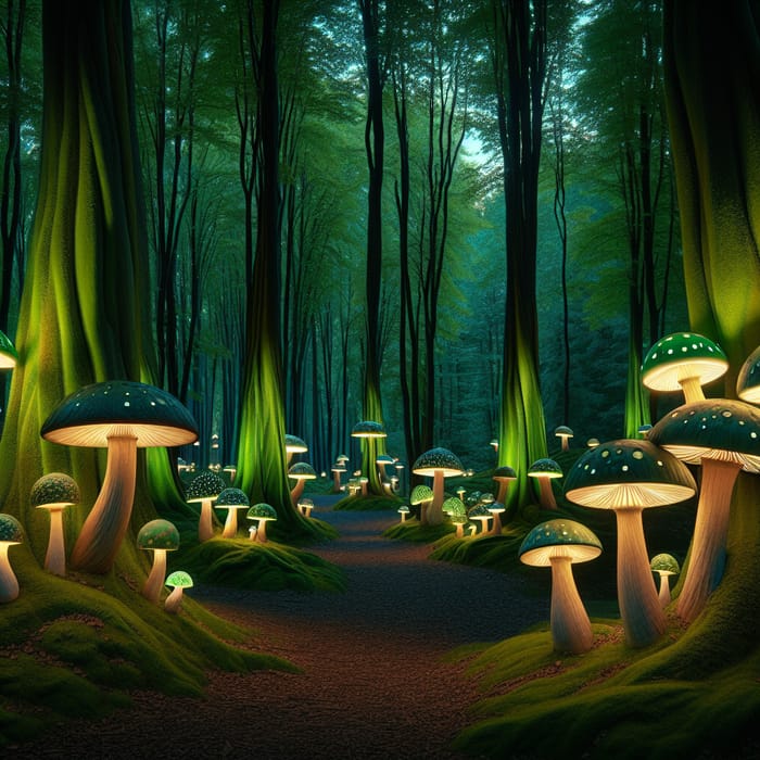 Enchanted Forest with Mushroom Lamps