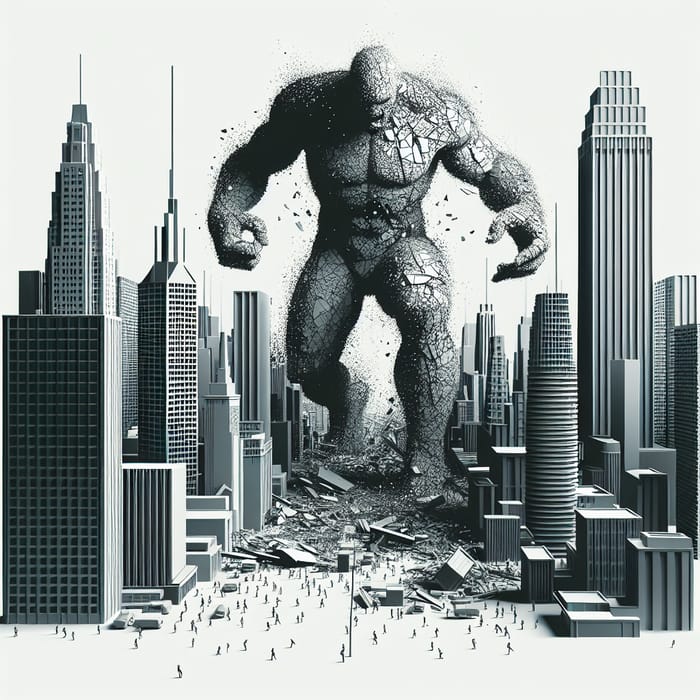 Colossal Monochrome Figure Destroying City