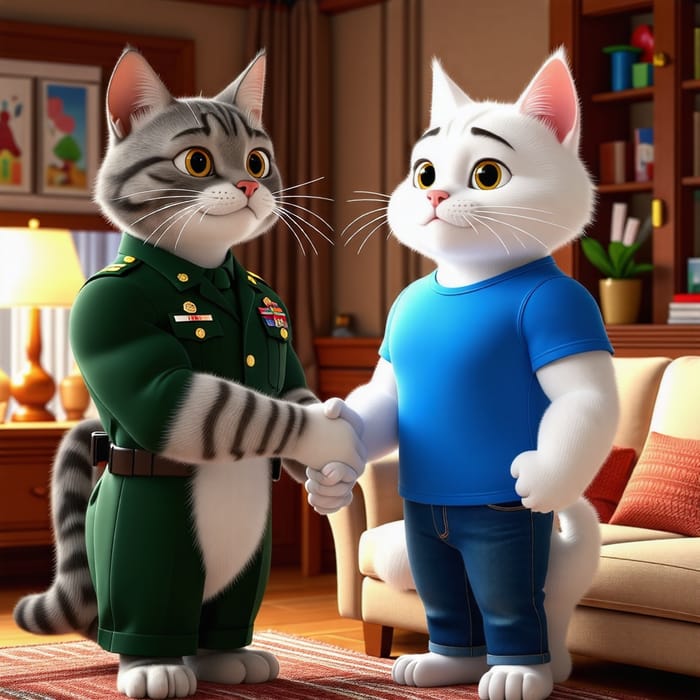 Pixar-Style Cats: Military and Casual Scene