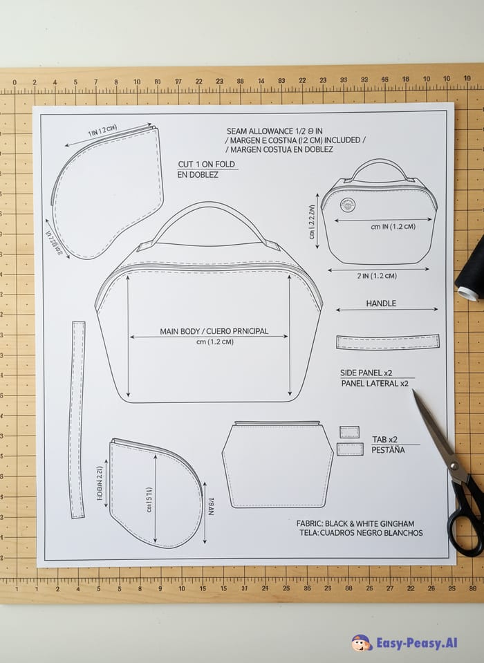 Sewing Pattern for Checkered Cosmetic Bag Sewing Pattern for Checkered Cosmetic Bag