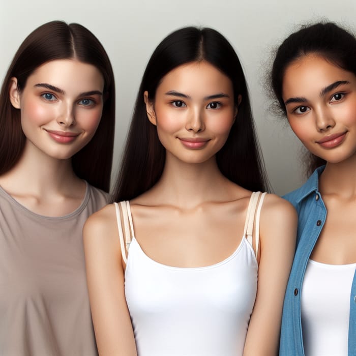 Diverse Group of Women: Chinese, European & Brunette