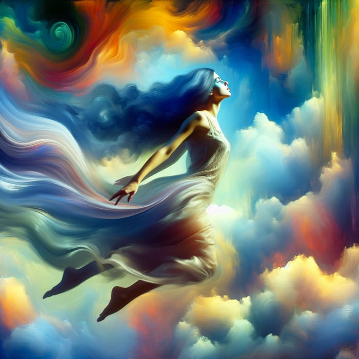 Surreal Floating Woman Portrait | Dreamlike Sky Artwork