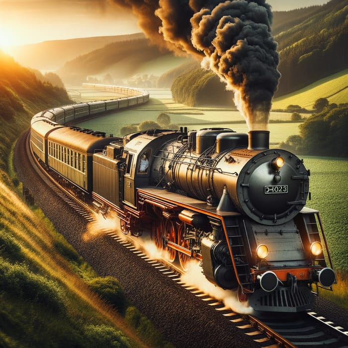 Classic Steam Train on Scenic Railway Route