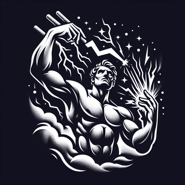 Muscular Figure Creating Lightning - Greek Mythology Logo