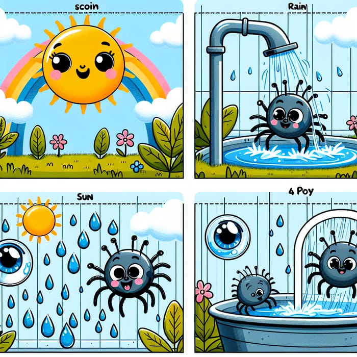 2D Itsy Bitsy Spider Story Board Vector Illustration