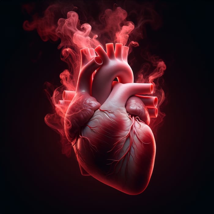 Real Human Heart with Black Background and Red Smokes