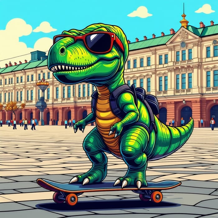 Dinosaur Tourist Skateboarding in St. Petersburg | Palace Square Dinosaur Tourist Skateboarding in St. Petersburg | Palace Square