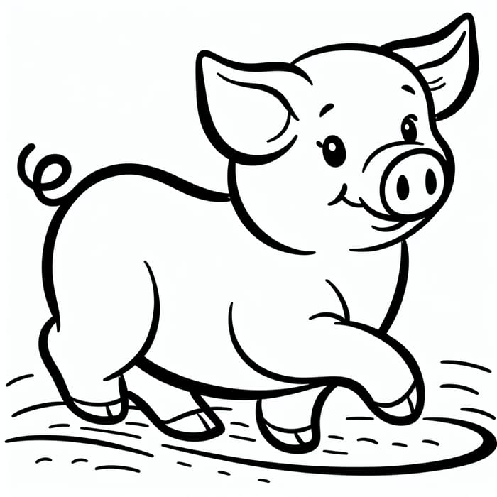 Playful Pig Coloring Page for Kids | Simple Cartoon Drawing