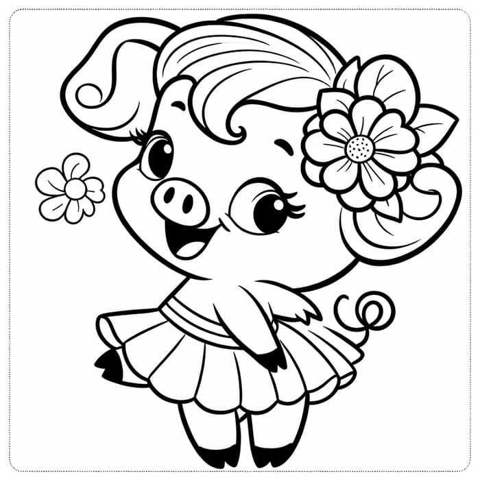 Simple Playful Female Pig Coloring Page