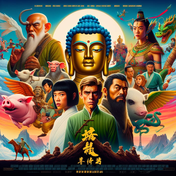 Fantastical Journey to the West Movie Poster | Colorful Characters & Mythical Elements