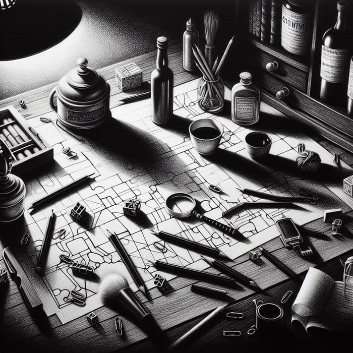 Intricate Noir Crime Scene Sketch: Intensity & Mystery