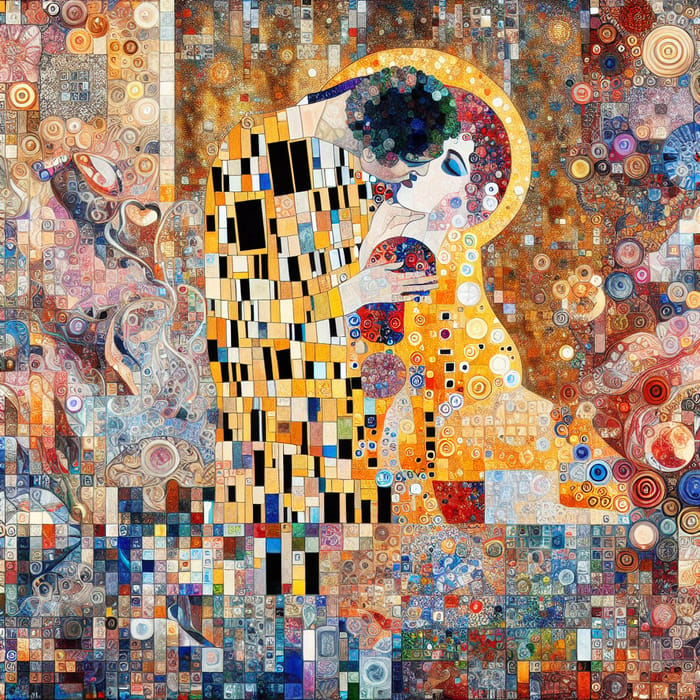 Vibrant Mosaic Artwork - Contemporary Masterpiece Inspired by Gustav Klimt