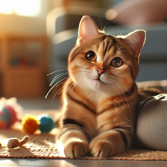 Adorable Cat in Cozy Living Room Scene