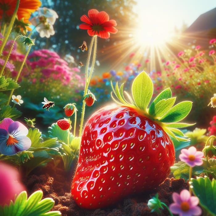 Fresh Strawberry in Garden Setting