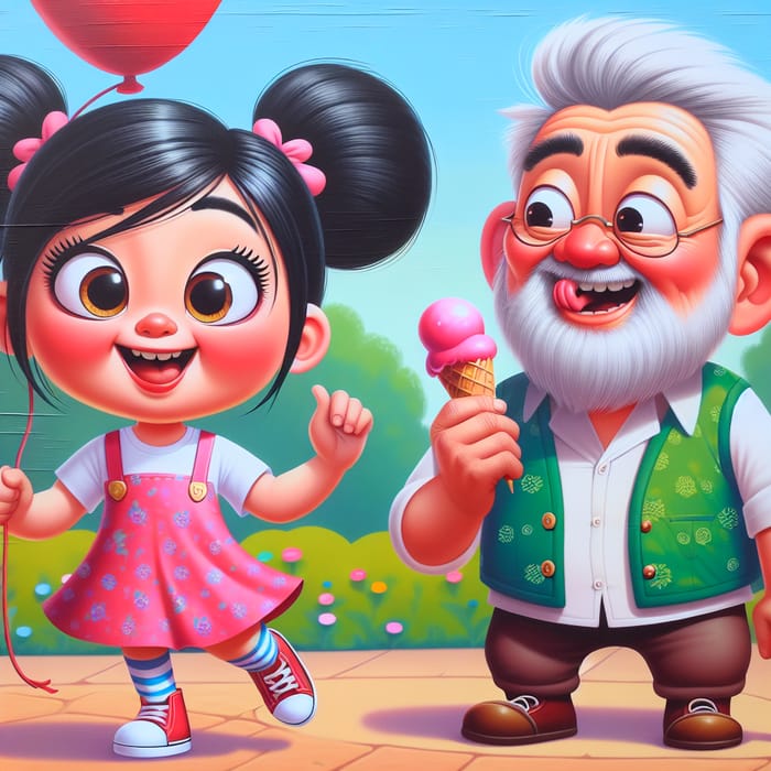 Asian Cartoon Characters Enjoying a Sunny Day in the Park