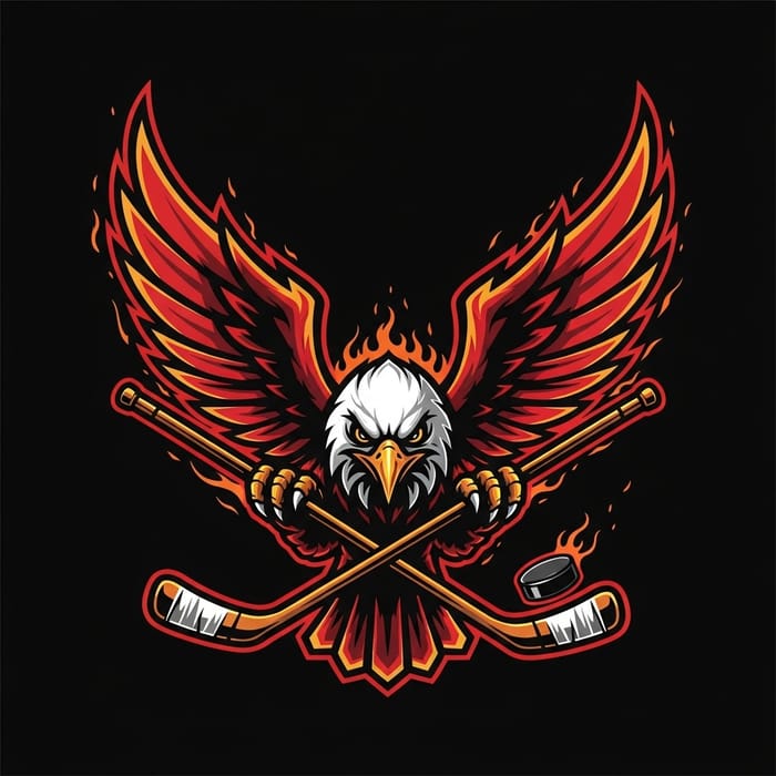 Eagle Sport Mascot Logo in Hockey & Fire Colors Eagle Sport Mascot Logo in Hockey & Fire Colors