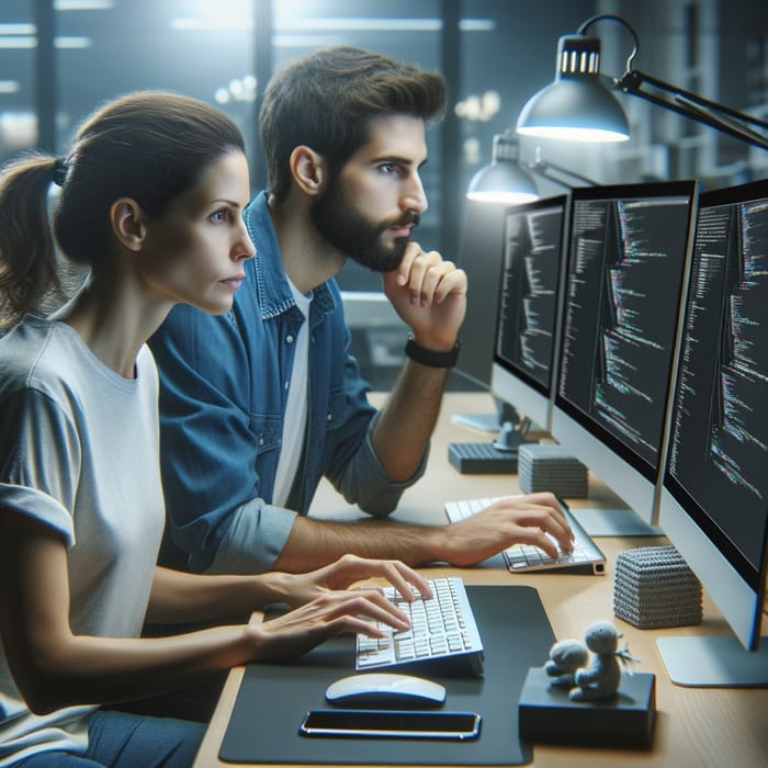 Tech-Savvy Duo Working Together in Modern Office