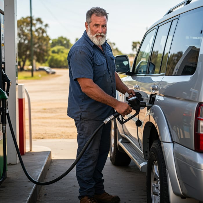 Muscular Farmer Filling Up a Pajero