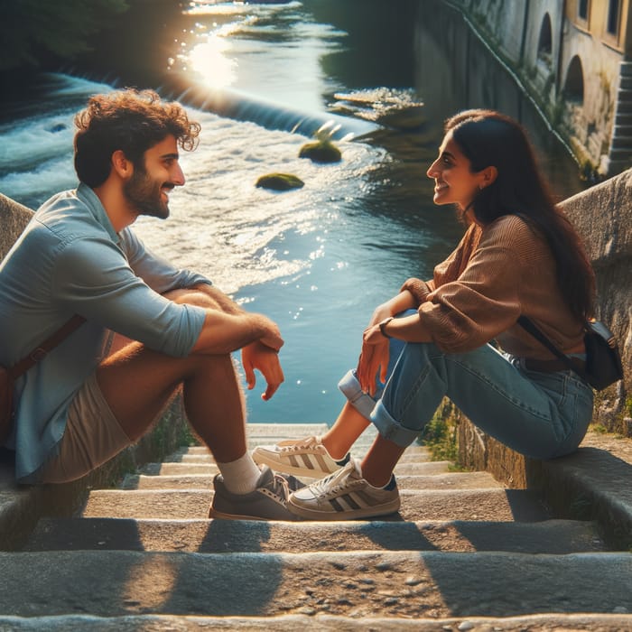 Friends Sitting by River | Relaxing Water Scene