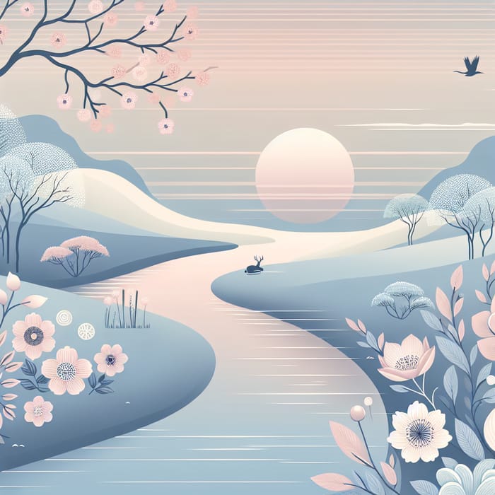 Soothing Eye-Care Illustration: Tranquil Nature Scene in Soft Colors