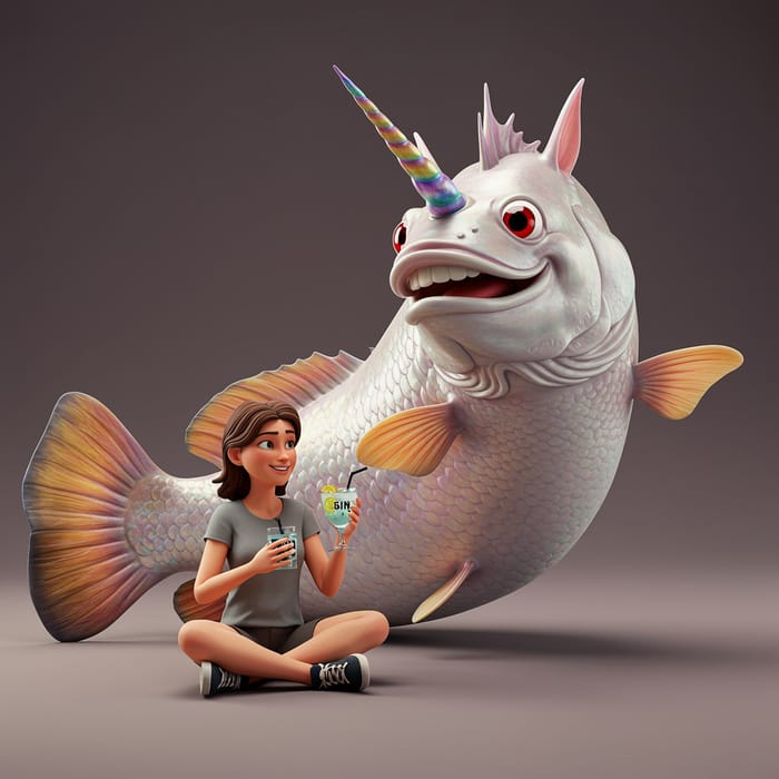 3D Pixar-Inspired Happy Unicorn Barramundi